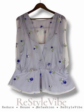 EVA FRANCO ANTHROPOLOGIE Women’s Size L Top Shirt Blouse Tank Sequins Peplum NWT